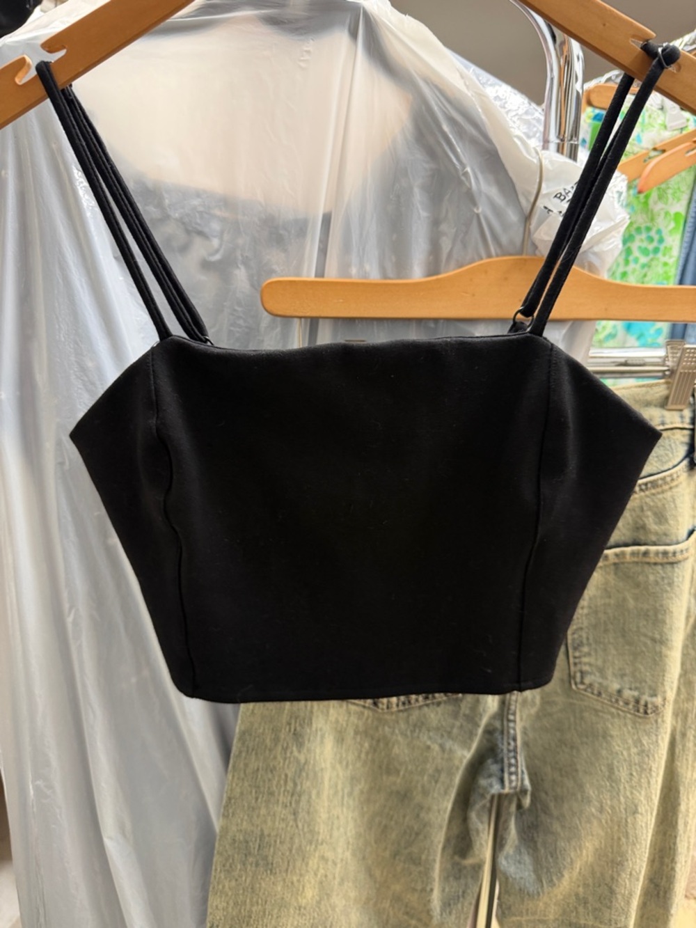 Amuse Society Black Spaghetti-Strap Crop Cami
